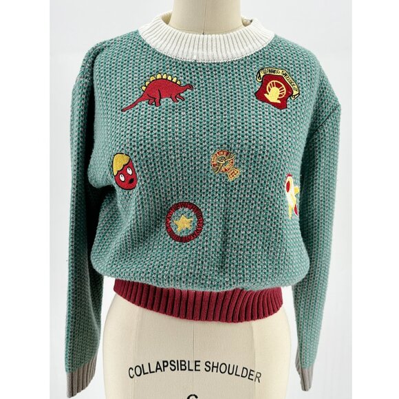 Code of Arms Outer Space Patch crop knit sweater retro S/M - Picture 1 of 10